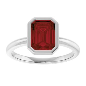 14K White Gold 8x6 mm Natural Mozambique Garnet Bezel-Set Ring