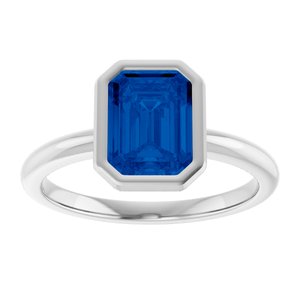 14K White Gold 8x6 mm Lab-Grown Blue Sapphire Bezel-Set Ring