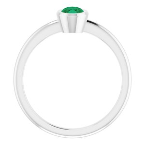 14K White Gold 6x4 mm Lab-Grown Emerald Bezel-Set Ring