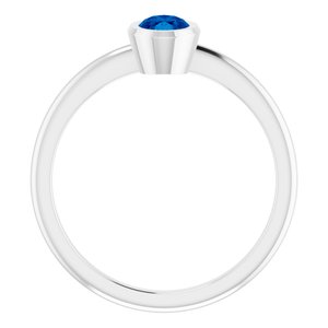 10K White Gold 6x4 mm Lab-Grown Blue Sapphire Bezel-Set Ring