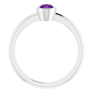 Platinum 6x4 mm Natural Amethyst Bezel-Set Ring