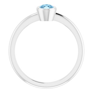 Platinum 6x4 mm Natural Sky Blue Topaz Bezel-Set Ring