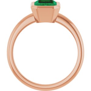14K Rose Gold 8x6 mm Lab-Grown Emerald Bezel-Set Ring