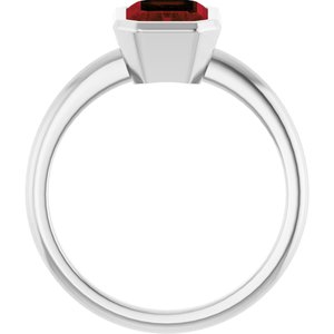 14K White Gold 8x6 mm Natural Mozambique Garnet Bezel-Set Ring