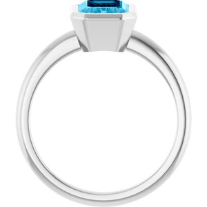 14K White Gold 8x6 mm Natural Aquamarine Bezel-Set Ring
