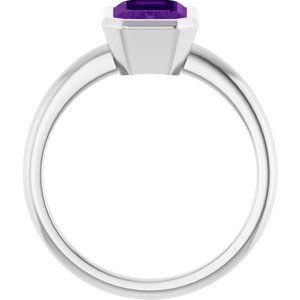 Platinum 8x6 mm Natural Amethyst Bezel-Set Ring