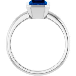 14K White Gold 8x6 mm Lab-Grown Blue Sapphire Bezel-Set Ring
