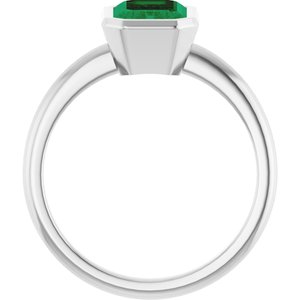Sterling Silver 8x6 mm Lab-Grown Emerald Bezel-Set Ring