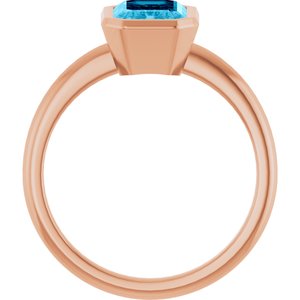 14K Rose Gold 8x6 mm Natural Aquamarine Bezel-Set Ring
