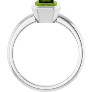 10K White Gold 8x6 mm Natural Peridot Bezel-Set Ring