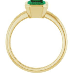 14K Yellow Gold 8x6 mm Lab-Grown Emerald Bezel-Set Ring