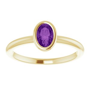 10K Yellow Gold 6x4 mm Natural Amethyst Bezel-Set Ring