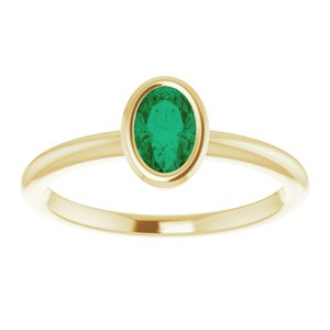 14K Yellow Gold 6x4 mm Lab-Grown Emerald Bezel-Set Ring