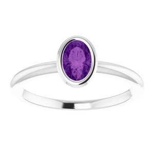 14K White Gold 6x4 mm Natural Amethyst Bezel-Set Ring