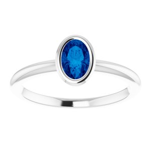 14K White Gold 6x4 mm Lab-Grown Blue Sapphire Bezel-Set Ring