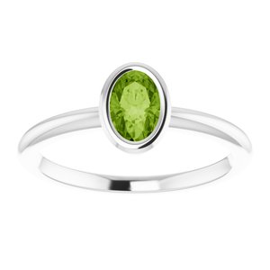 10K White Gold 6x4 mm Natural Peridot Bezel-Set Ring