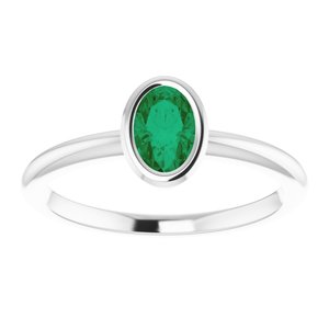 10K White Gold 6x4 mm Lab-Grown Emerald Bezel-Set Ring
