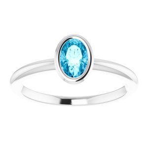 Sterling Silver 6x4 mm Natural Aquamarine Bezel-Set Ring