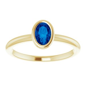 10K Yellow Gold 6x4 mm Lab-Grown Blue Sapphire Bezel-Set Ring