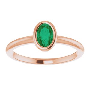 14K Rose Gold 6x4 mm Lab-Grown Emerald Bezel-Set Ring