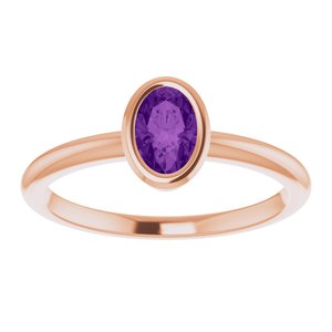 14K Rose Gold 6x4 mm Natural Amethyst Bezel-Set Ring