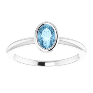 Platinum 6x4 mm Natural Sky Blue Topaz Bezel-Set Ring