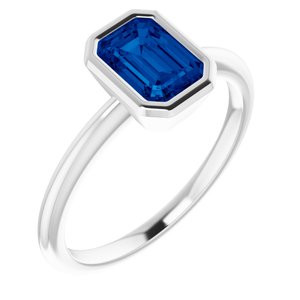 10K White Gold 7x5 mm Lab-Grown Blue Sapphire Bezel-Set Ring