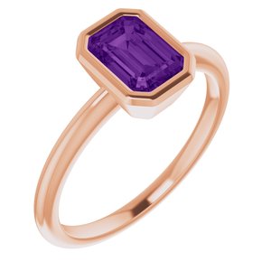 14K Rose Gold 7x5 mm Natural Amethyst Bezel-Set Ring