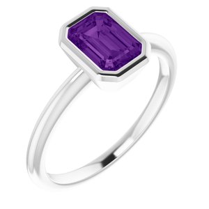 10K White Gold 7x5 mm Natural Amethyst Bezel-Set Ring