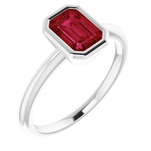 14K White Gold 7x5 mm Lab-Grown Ruby Bezel-Set Ring