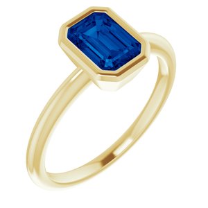 14K Yellow Gold 7x5 mm Lab-Grown Blue Sapphire Bezel-Set Ring