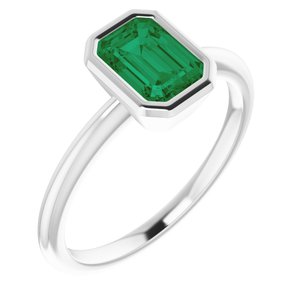 10K White Gold 7x5 mm Lab-Grown Emerald Bezel-Set Ring