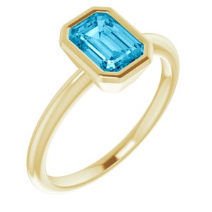 10K Yellow Gold 7x5 mm Natural Aquamarine Bezel-Set Ring