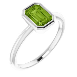 10K White Gold 7x5 mm Natural Peridot Bezel-Set Ring