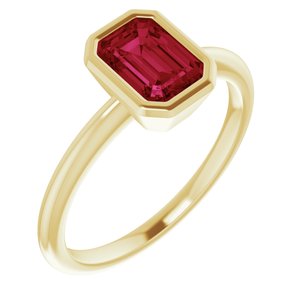 10K Yellow Gold 7x5 mm Lab-Grown Ruby Bezel-Set Ring
