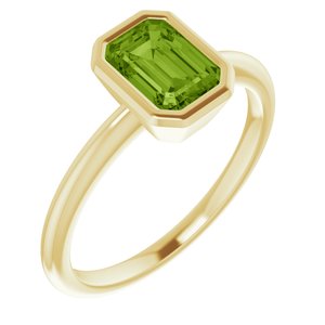 10K Yellow Gold 7x5 mm Natural Peridot Bezel-Set Ring