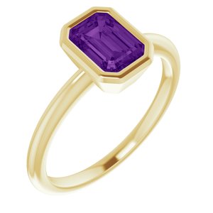 10K Yellow Gold 7x5 mm Natural Amethyst Bezel-Set Ring