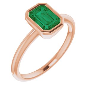 14K Rose Gold 7x5 mm Lab-Grown Emerald Bezel-Set Ring