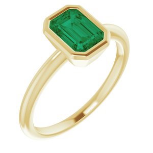 14K Yellow Gold 7x5 mm Lab-Grown Emerald Bezel-Set Ring