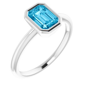 14K White Gold 7x5 mm Natural Aquamarine Bezel-Set Ring