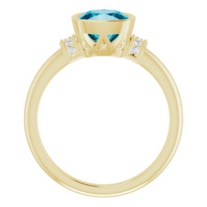 14K Yellow Gold Natural Checkerboard London Blue Topaz & .04 CTW Natural Diamond Ring
