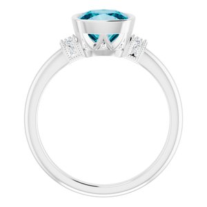 14K White Gold Natural Checkerboard London Blue Topaz & .04 CTW Natural Diamond Ring