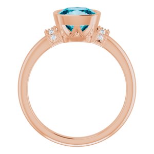 14K Rose Gold Natural Checkerboard London Blue Topaz & .04 CTW Natural Diamond Ring
