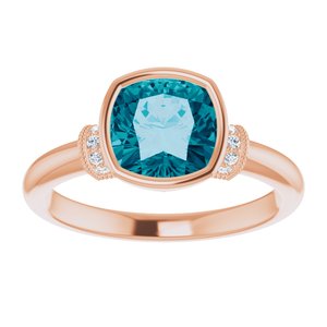 14K Rose Gold Natural Checkerboard London Blue Topaz & .04 CTW Natural Diamond Ring