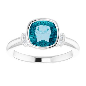 14K White Gold Natural Checkerboard London Blue Topaz & .04 CTW Natural Diamond Ring