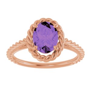 14K Rose Gold Natural Amethyst Rope Ring