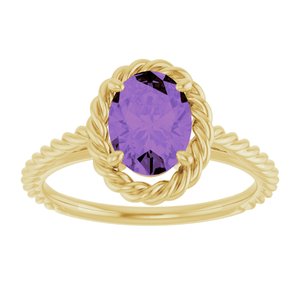 14K Yellow Gold Natural Amethyst Rope Ring