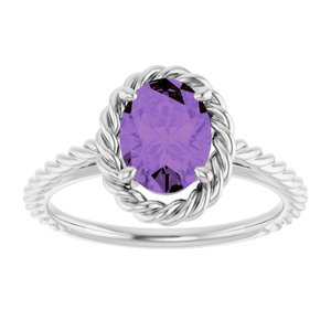 Platinum Natural Amethyst Rope Ring