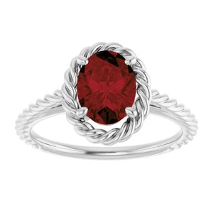 14K White Gold Natural Mozambique Garnet Rope Ring
