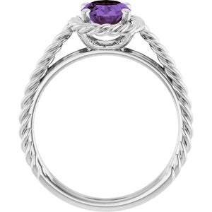 14K White Gold Natural Amethyst Rope Ring